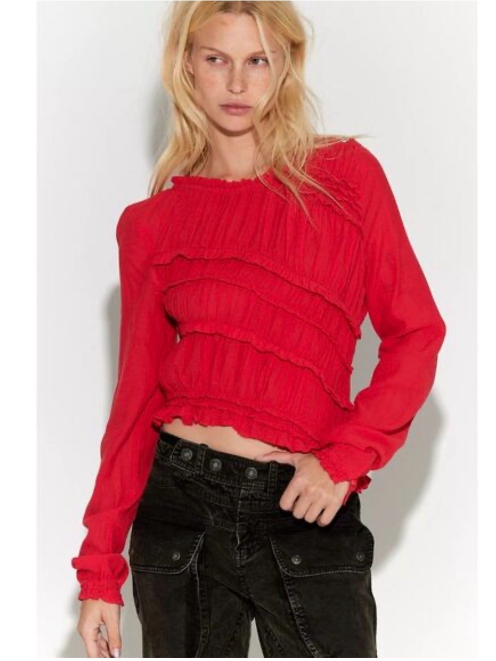 Free People Pink Sands Rushed Long Sleeve in Fiery Red